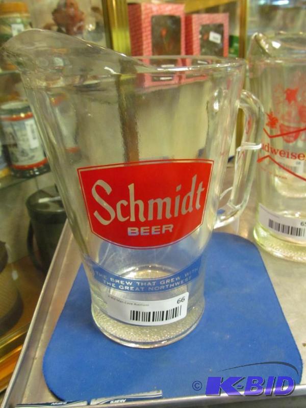 lot 66 image: Vintage Glass Schmidt Beer Pitcher