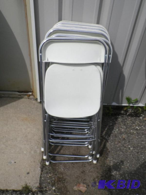 10 white plastic folding chairs with chrome f...