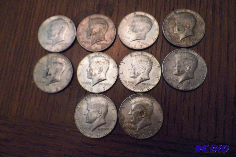 lot 7 image: 10 40% Silver Kennedy Half Dollars