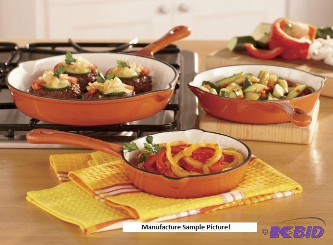 Three Piece Cast Iron Pan Set - Enameled Cast...