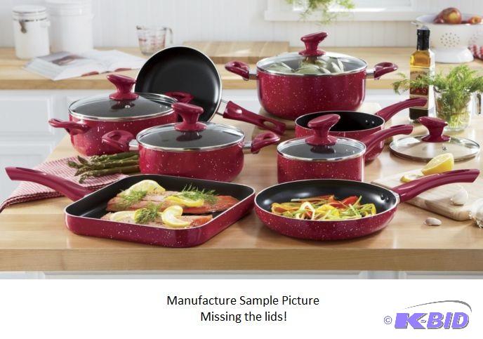 Eight Piece Red Marbled Aluminum Cookware Sto...