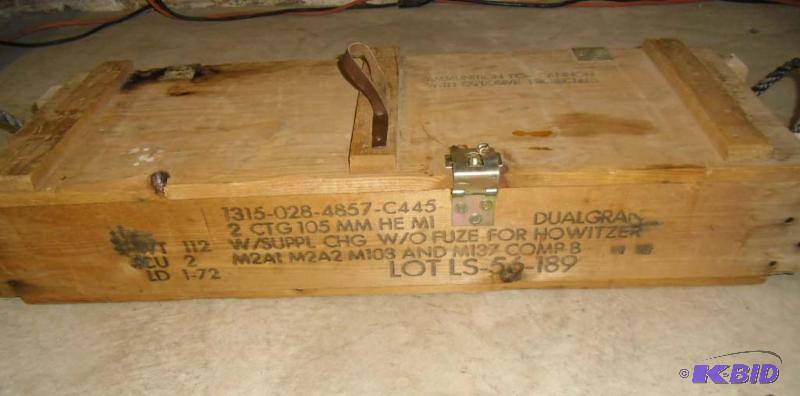 lot 20041 image: Vintage Wood Ammo Box for Howitzer Cannons