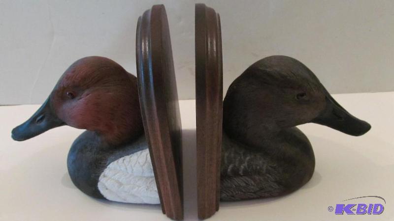 Carved Wood Duck Book Ends