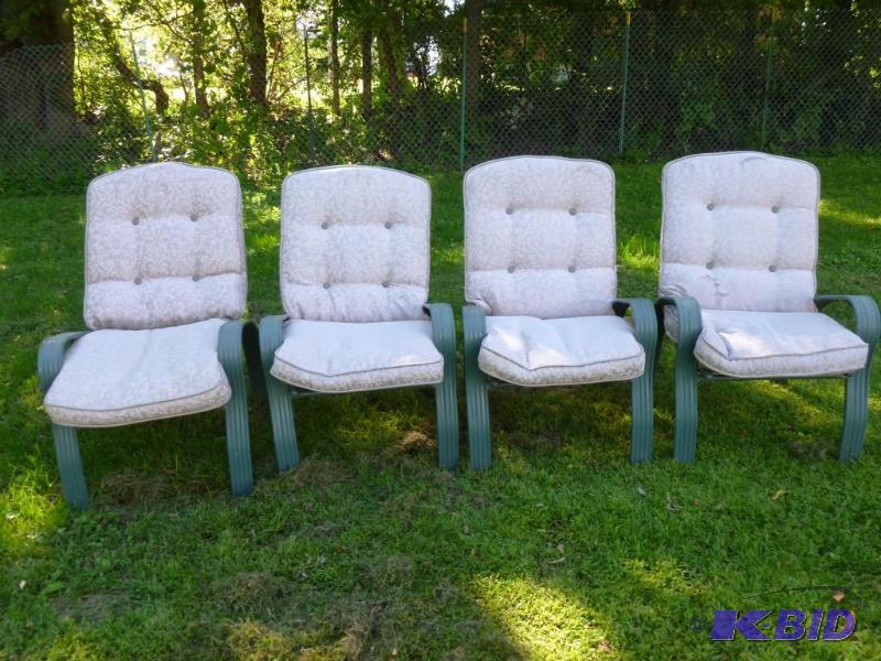 Lot of four heavy gage metal framed patio cha...