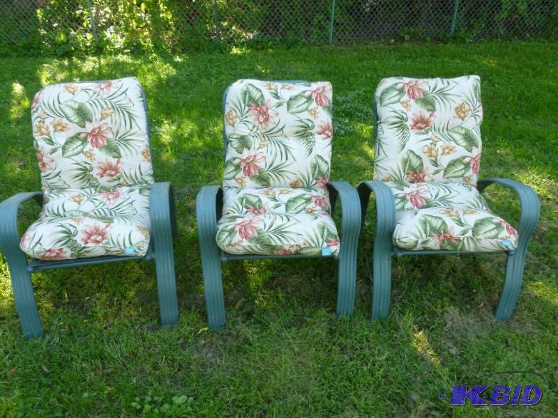 Lot of three heavy gage metal framed patio ch...