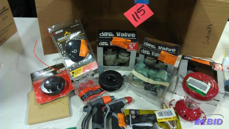 Bird feeder, Hose nozzles, 3 Lawn Genies. Oth...