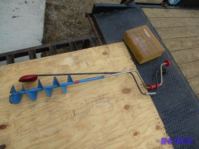 lot 21 image: Ice augers 2 augers and tackle box All one p...