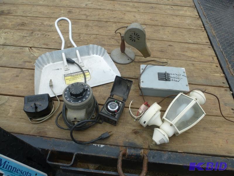 lot 33 image: Antique hair drier, Dust pan, Light, Timer, L...