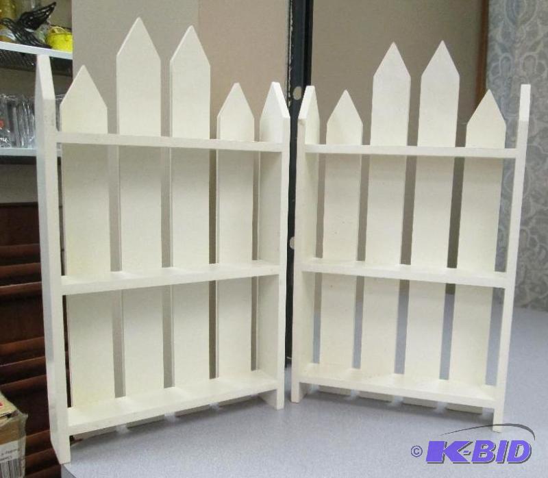 lot 110 image: Qty 2 Small Picket fence shelfs...