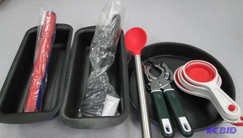 lot 163 image: round cake pan, plastic mats to roll dough ou...