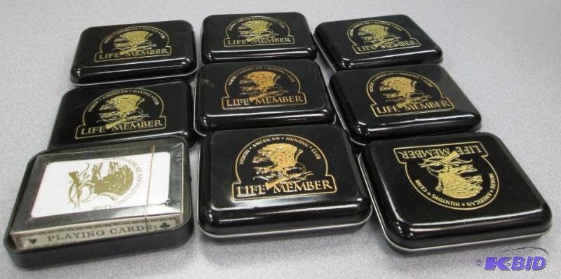lot 175 image: Qty 8 North American hunting club tin with pl...