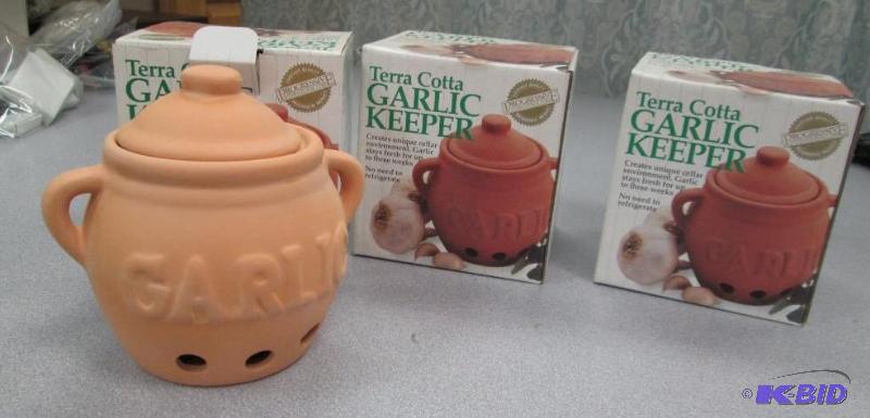 lot 219 image: Qty 3 Terra Cotta Garlic Keeper...