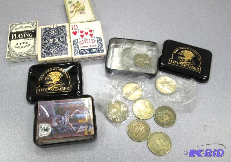 lot 50 image: Qty 6  deck of cards and some coins...