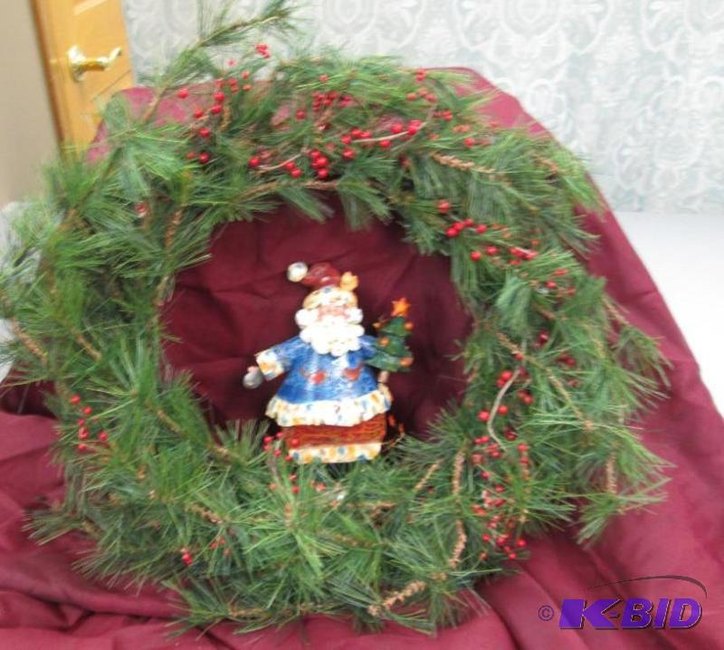Wreath and metal Santa...