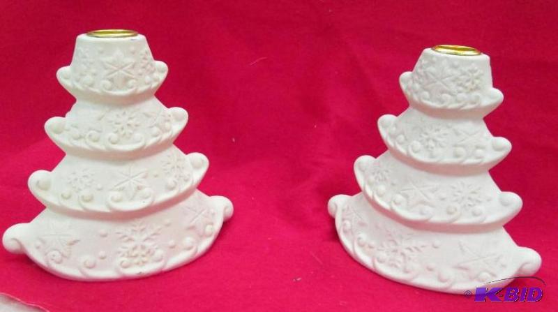 Qty 2 off white snow flake candle holder...