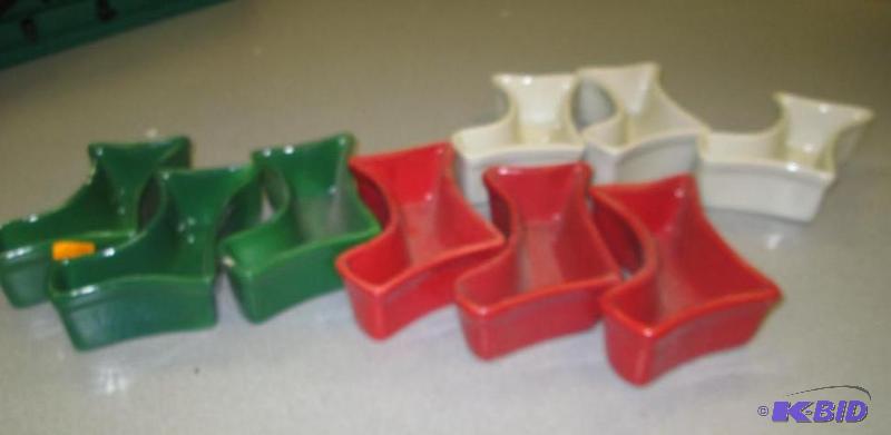 Qty 9 Ceramic socks green, red, and white som...