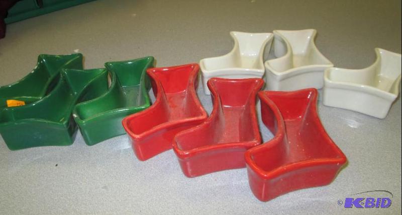 Qty 9 Ceramic socks green, red, and white som...