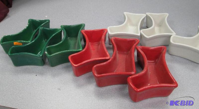 Qty 9 Ceramic socks green, red, and white som...