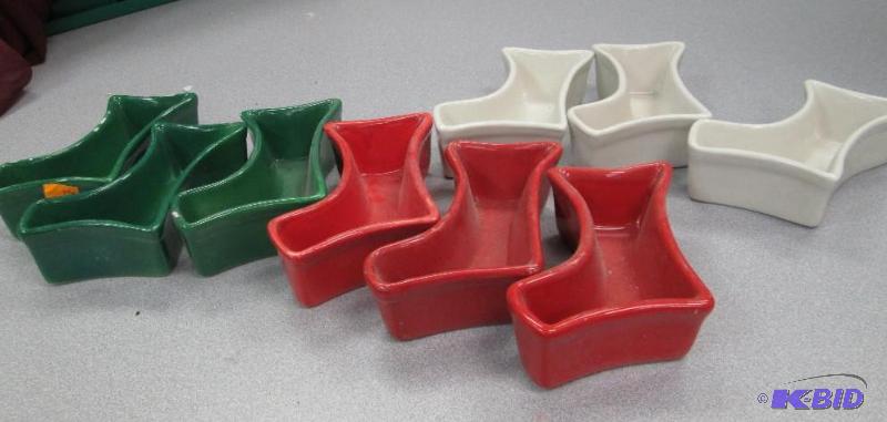 Qty 9 Ceramic socks green, red, and white som...