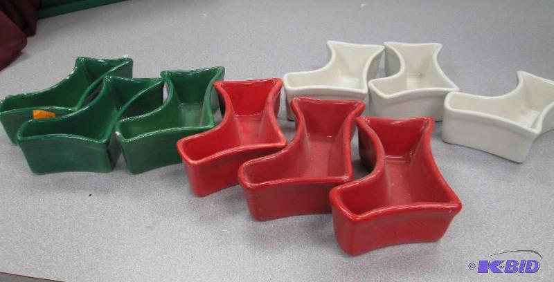 Qty 9 Ceramic socks green, red, and white som...