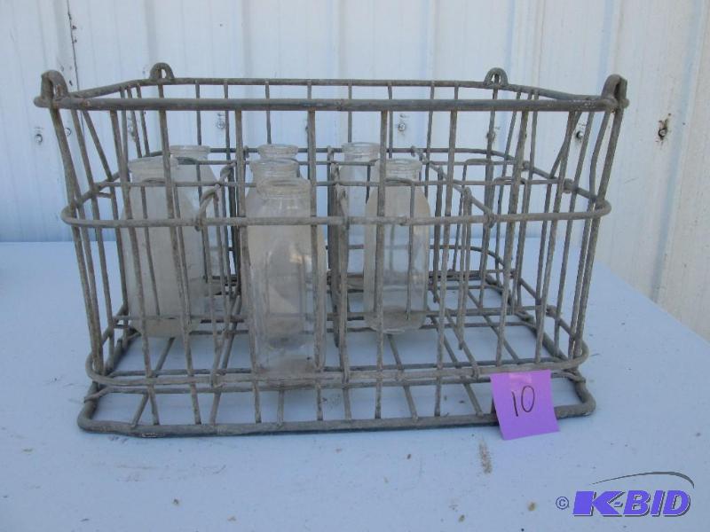 lot 10 image: vintage ,stackable, metal,milk crate with 7 g...