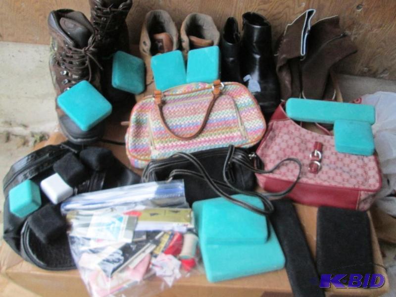 lot 132 image: jewelry holder boxes, misc boots and shoes, a...