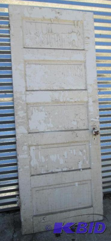 lot 17 image: five panel solid wood door,peeling white pain...