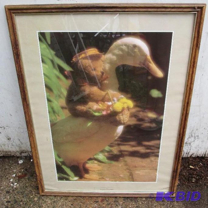 lot 222 image: framed artwork- a goose and its bear 26"...