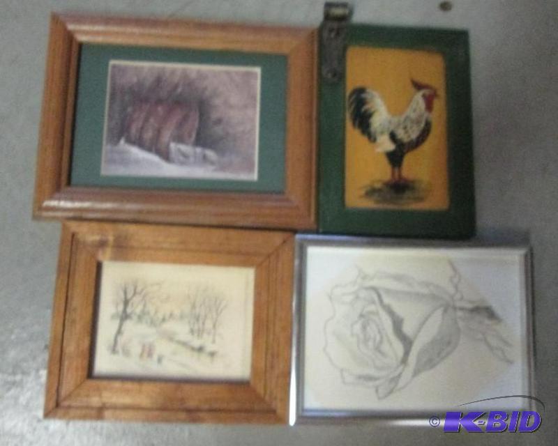 lot 261 image: lot of 4 framed art Rooster 5&quotx7" ...