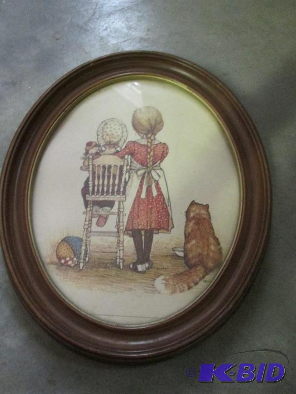lot 267 image: oval frame 2 girls and a kitty...