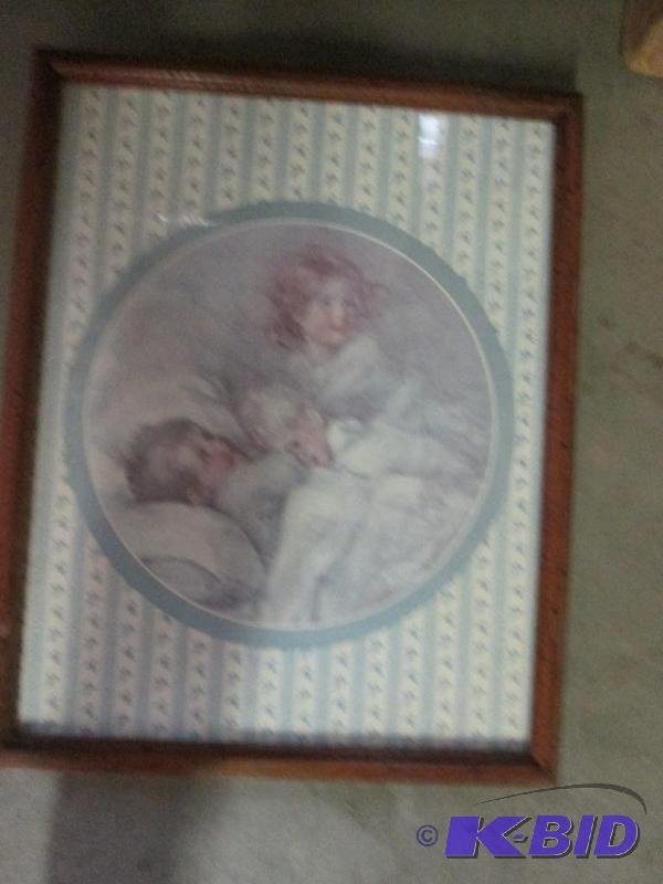 lot 273 image: framed picture 3 little kids in a bed 12"...