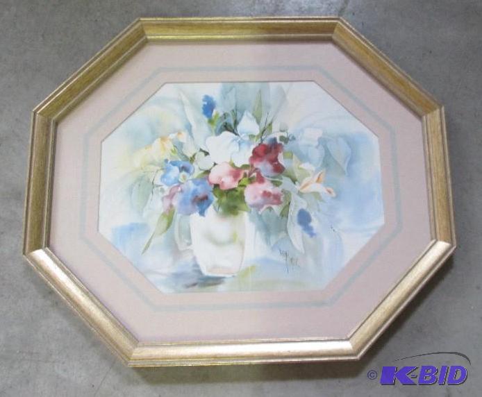 lot 277 image: octogon framed flower picture...