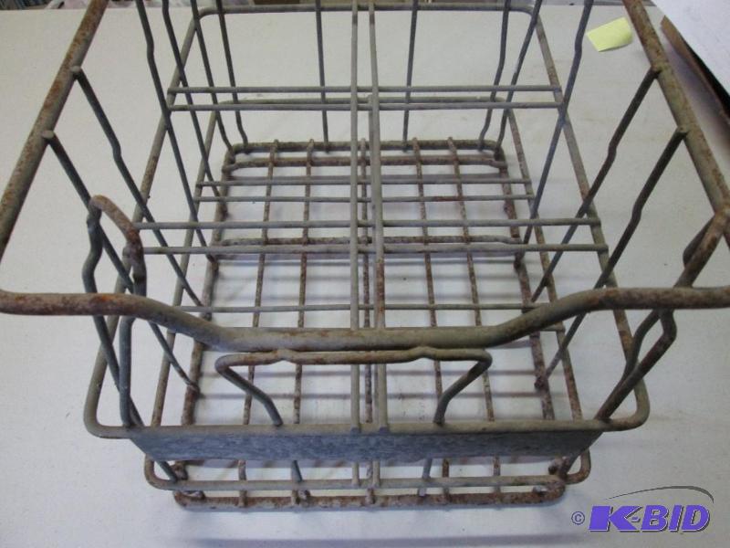 lot 52 image: vintage metal milk crate with metal label Fra...