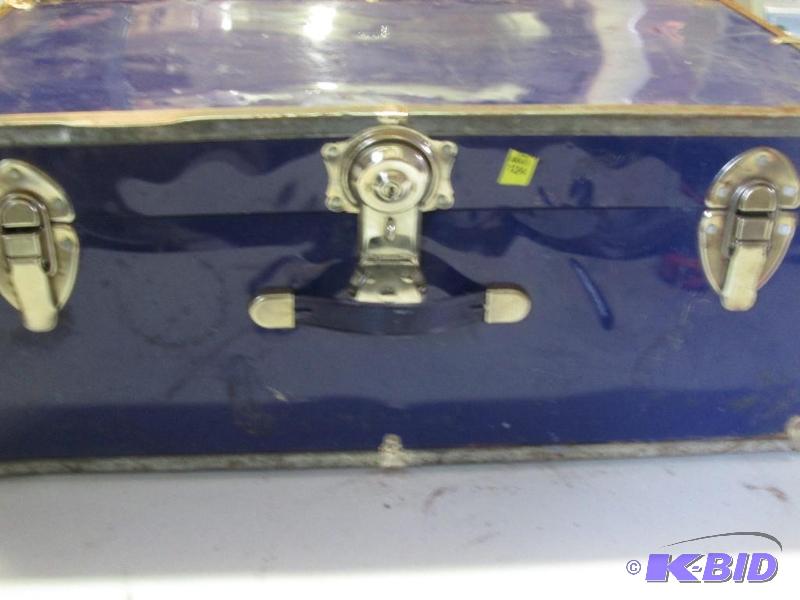 lot 69 image: blue metal trunk 30W x 16 D x 12 12 H...