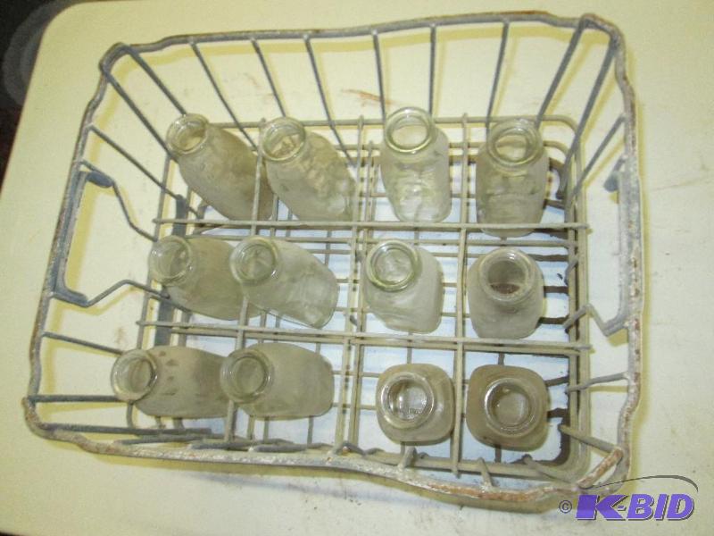 lot 78 image: vintage, stackable, metal milk crate with 12 ...