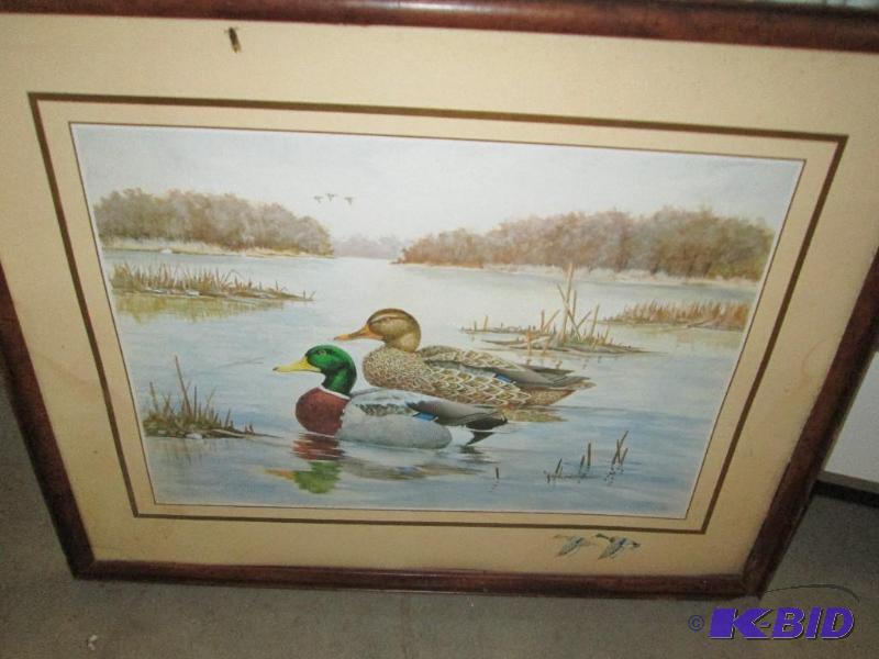 lot 84 image: Framed matted duck print...