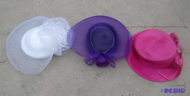 Lot of 3 antique hats purple pink and white...
