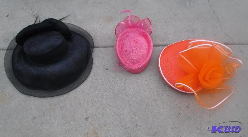Lot of 3 antique hats black pale pink and neo...