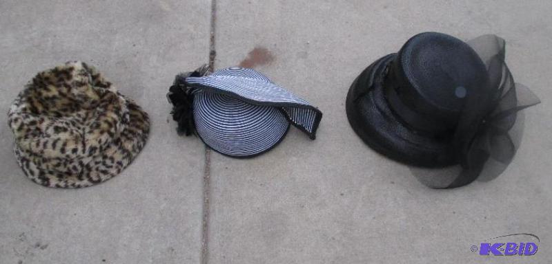 Lot of 3 antique hats black, blackwhite stri...