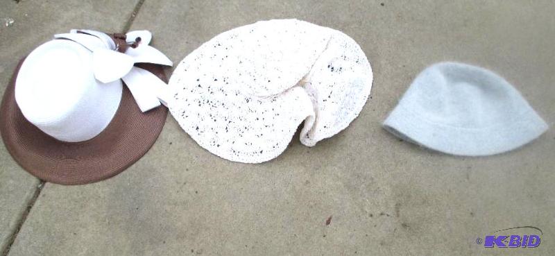 lot of 3 fashion hats, floppy brimmed white, ...