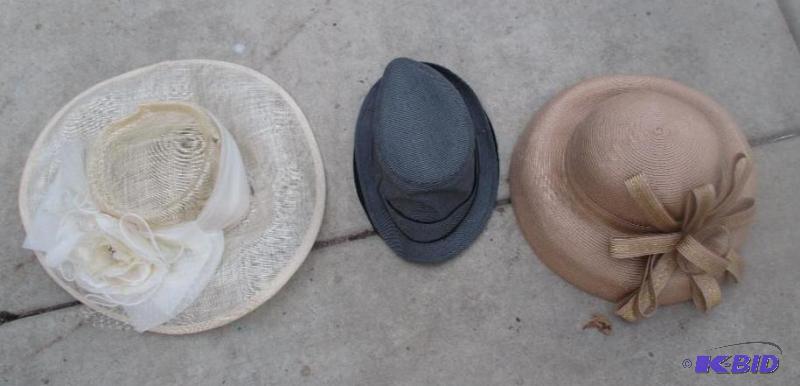 lot of 3 fashion hats tan, grey and cream...