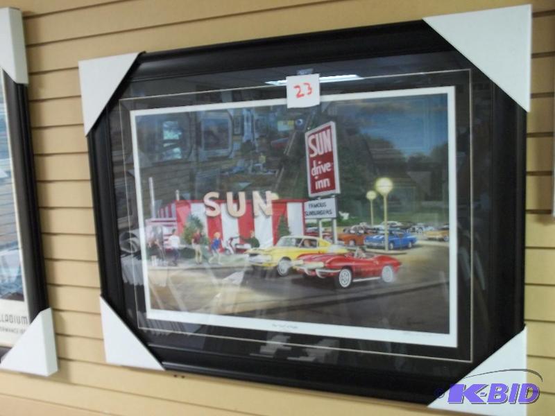 Sun Drive Inn framed picture, new, circa 1969...