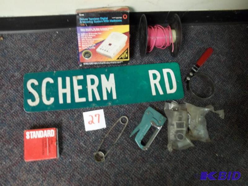 Misc auto stuff, sign, and answering machine...