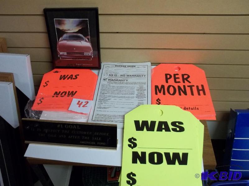Auto Dealers stuff, signage, AS-IS, price tag...