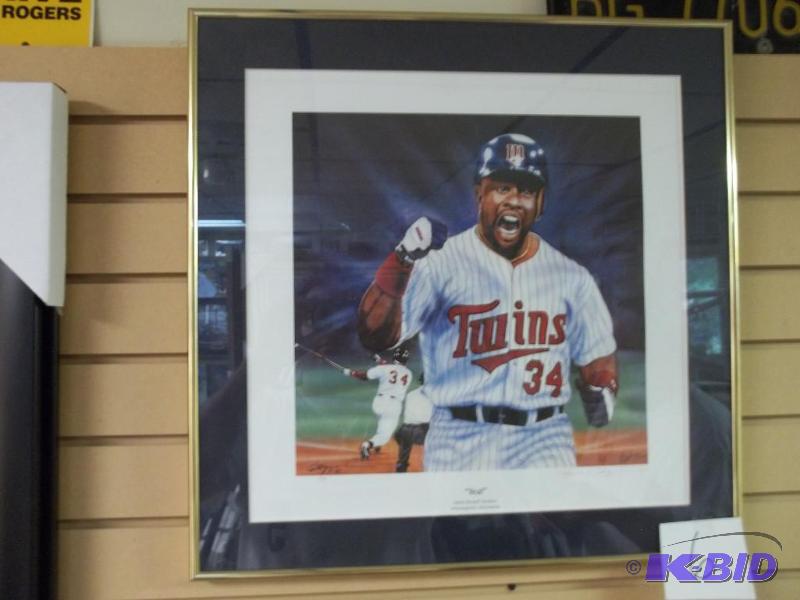 Kirby Pucket framed artwork, signed and numbe...