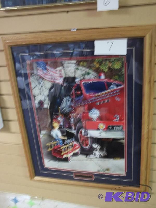 Fire engine print by Hatala, 34x27, in new oa...