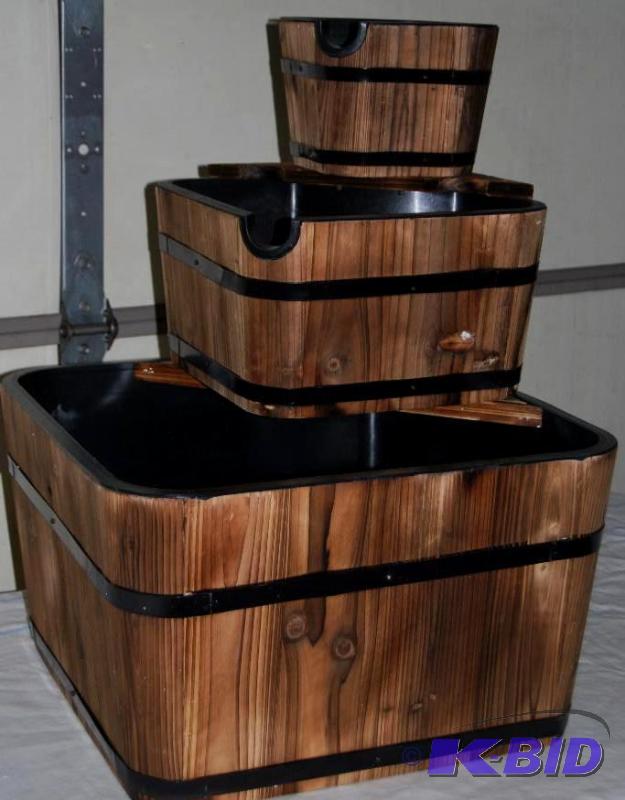 Triple Barrel Fountain, natural fir wood with...