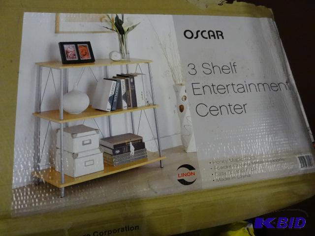 lot 125 image: NEW Linon Oscar 3 Shelf Entertainment Center,...