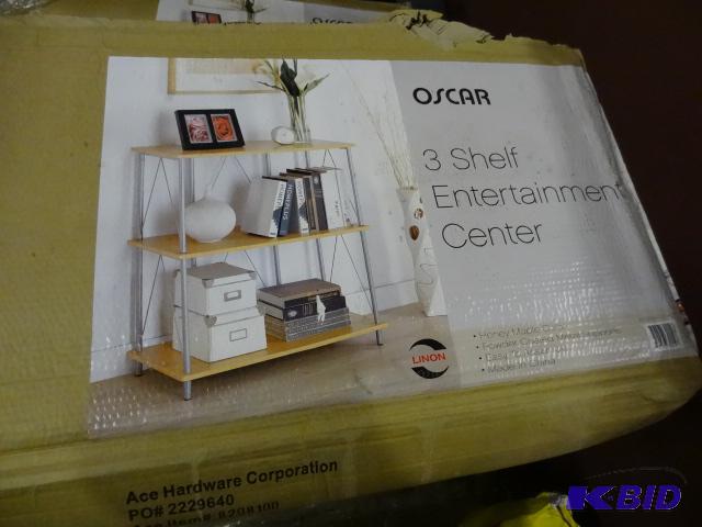 lot 132 image: NEW Linon Oscar 3 Shelf Entertainment Center,...