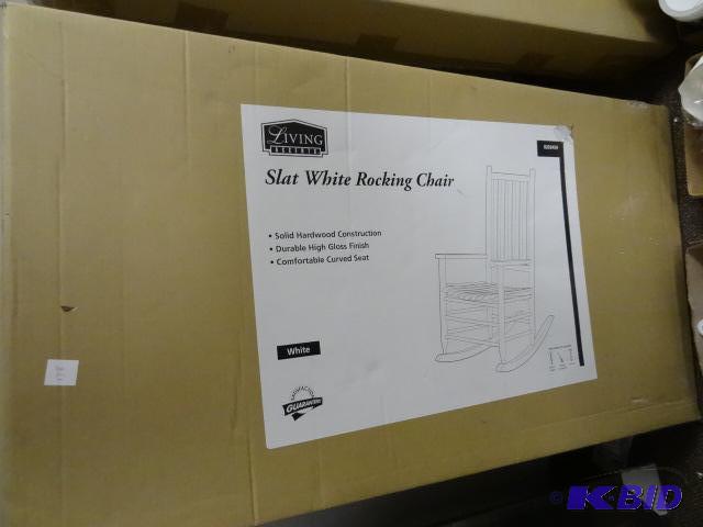 lot 138 image: NEW Living Accents Slat White Rocking Chair. ...